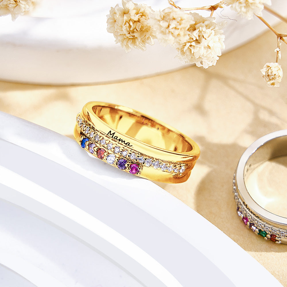 Birthstone Engraved Ring – For Her