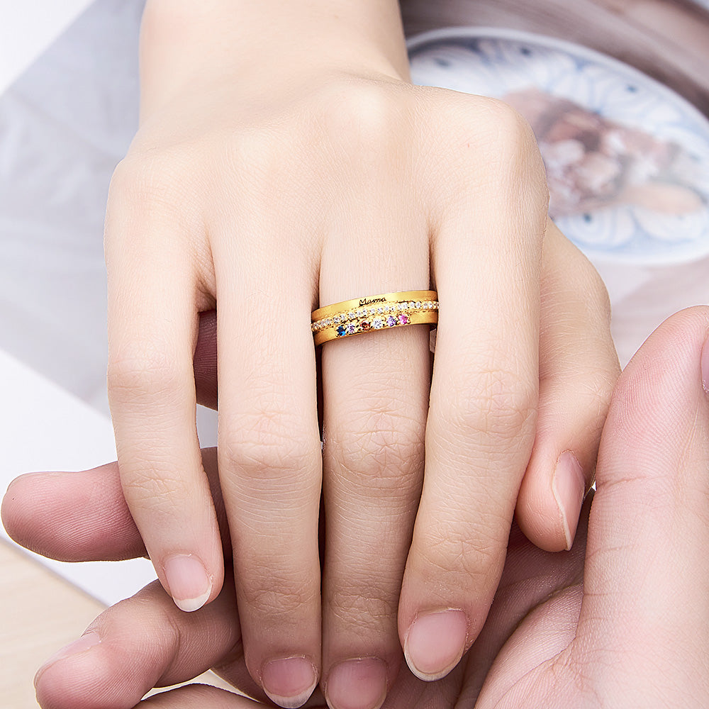 Birthstone Engraved Ring – For Her