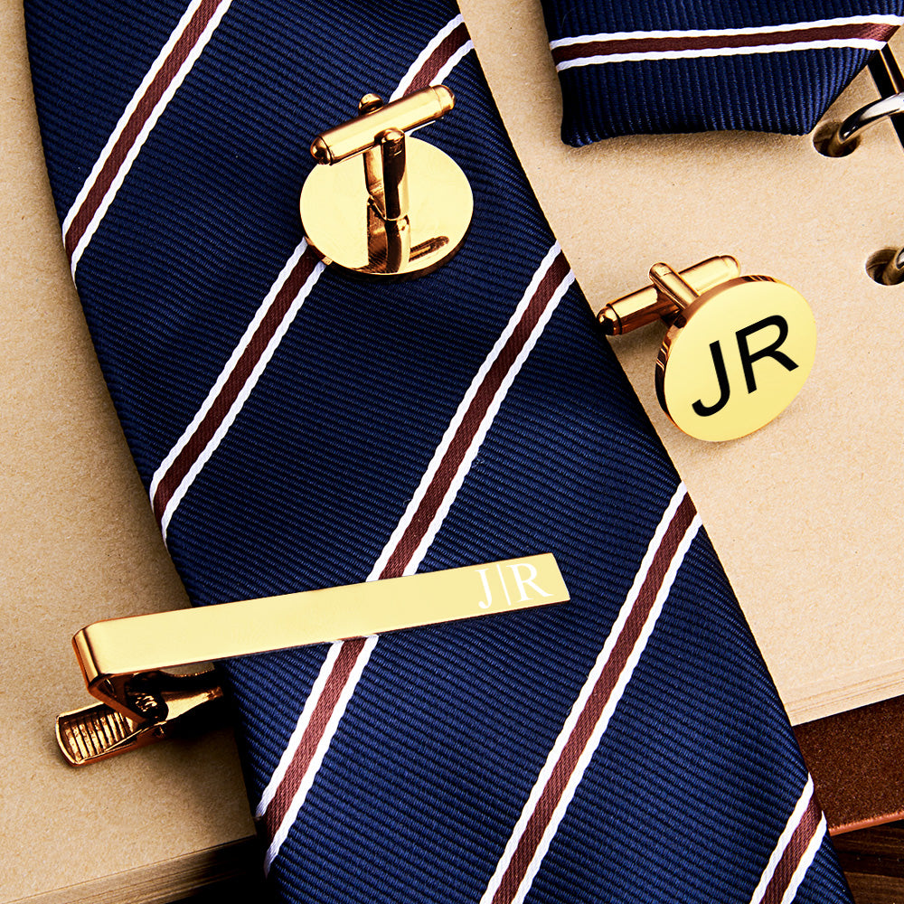 Engraved Tie Clip & Cufflinks Set – Wood Box (Groomsmen)
