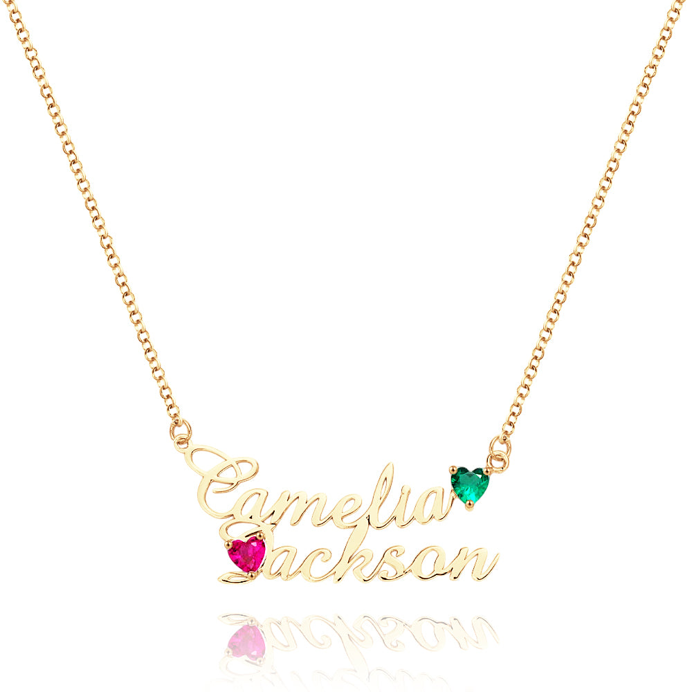Double Name Birthstone Necklace – Custom