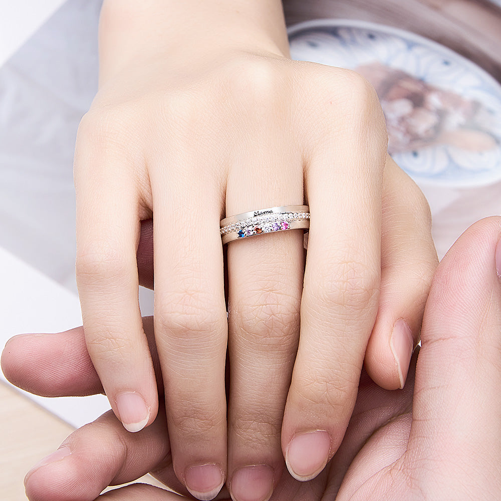 Birthstone Family Ring – Engraved