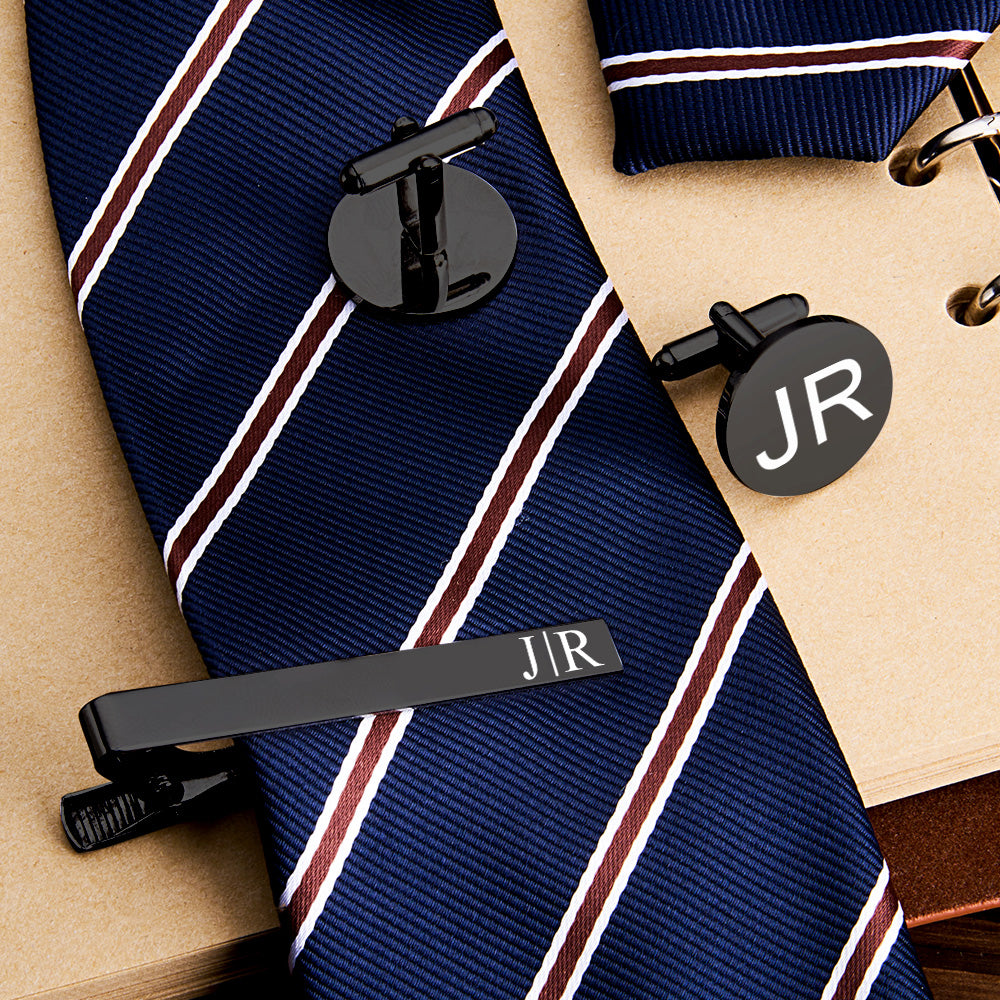 Engraved Tie Clip & Cufflinks Set – Wood Box (Groomsmen)